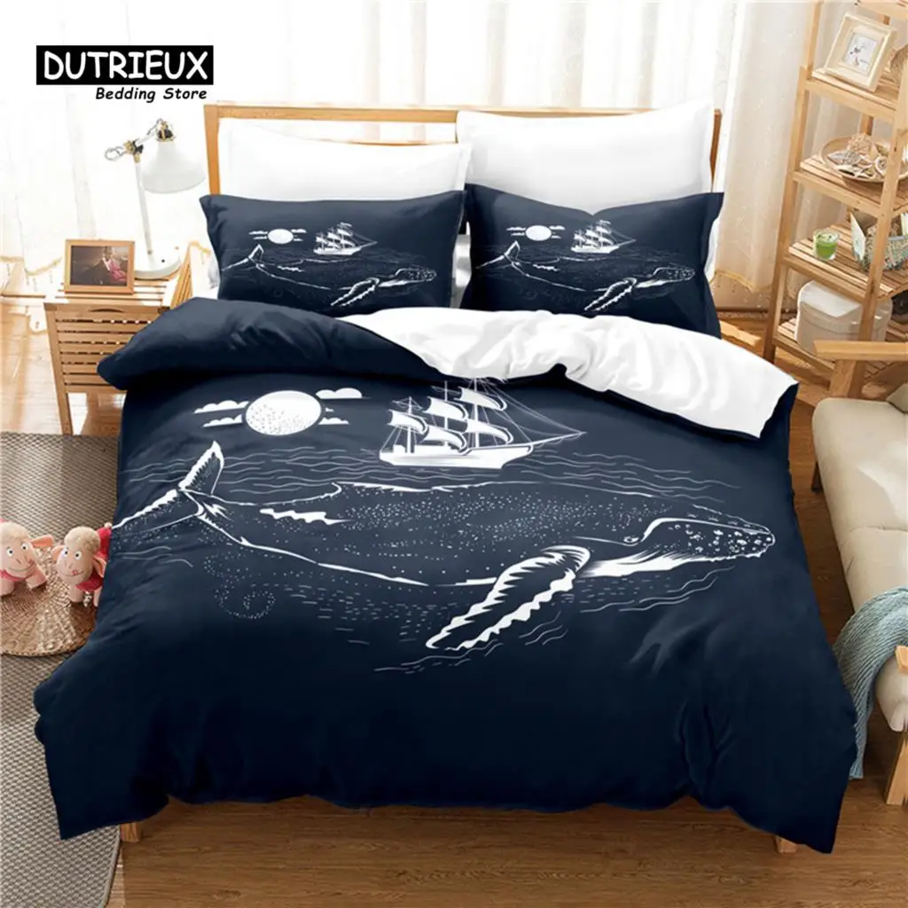 

Cartoon Whale Painting Bedding Set, 3Pcs Duvet Cover Set, Soft Comfortable Breathable Duvet Cover, For Bedroom Guest Room Decor