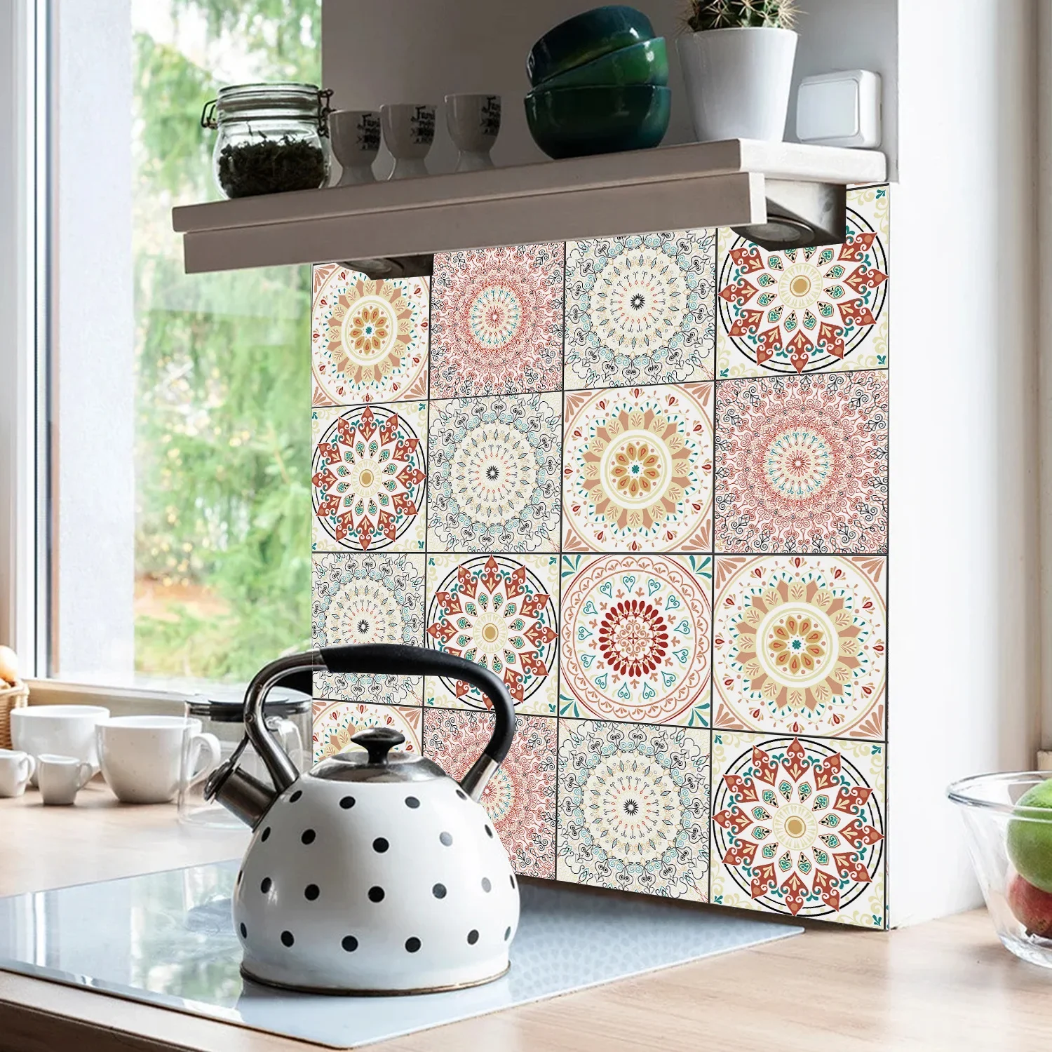 

Hand-Painted Tile Stickers Floor Decoration Kitchen Bathroom Self-Adhesive Waterproof Thickened Frosted Wallpaper 20*20cm*5pcs