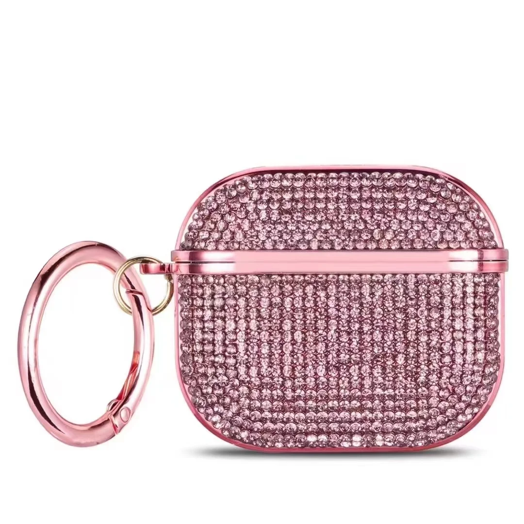 Deluxe Plated Sparkling Diamond Headphone Case with Keychain - Shockproof Earphone Cover