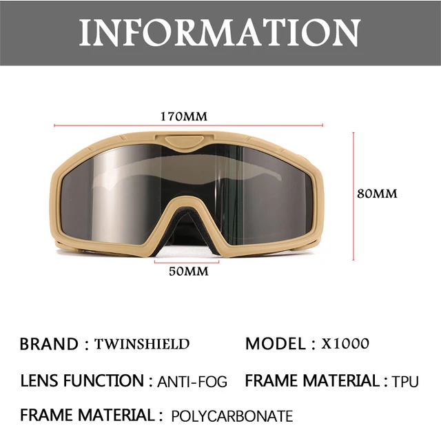 Occhiali tattici militari Occhiali da casco di protezione UV a prova di  vento dell'esercito con lenti intercambiabili a 3 colori per motociclismo