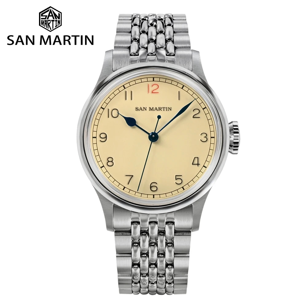 San Martin 38.5mm Vintage Pilot Watch NH35 Simple Military Style Men Automatic Mechanical Wristwatch Retro C3 Luminous 10Bar
