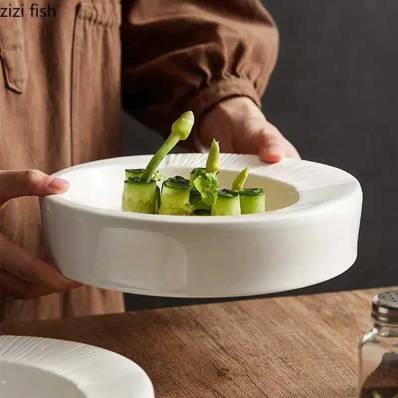 Ceramic Dinner Plate Restaurant Circular Thick Soup Plate Salad Dessert Dish Snack Dish Pasta Plates Solid Color Tableware