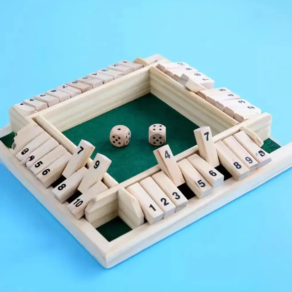 Wooden Dice Board Game Shut The Box for 4 Players Flaps & Dices Game Parent-children Interaction Family Entertainment 1 Set