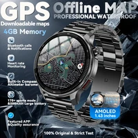 Nouveau GPS cartes hors ligne montre intelligente 1.43 "AMOLED militaire sport Smartwatch 4GB mémoire lecteur vidéo 30m natation Bracelet étanche 1