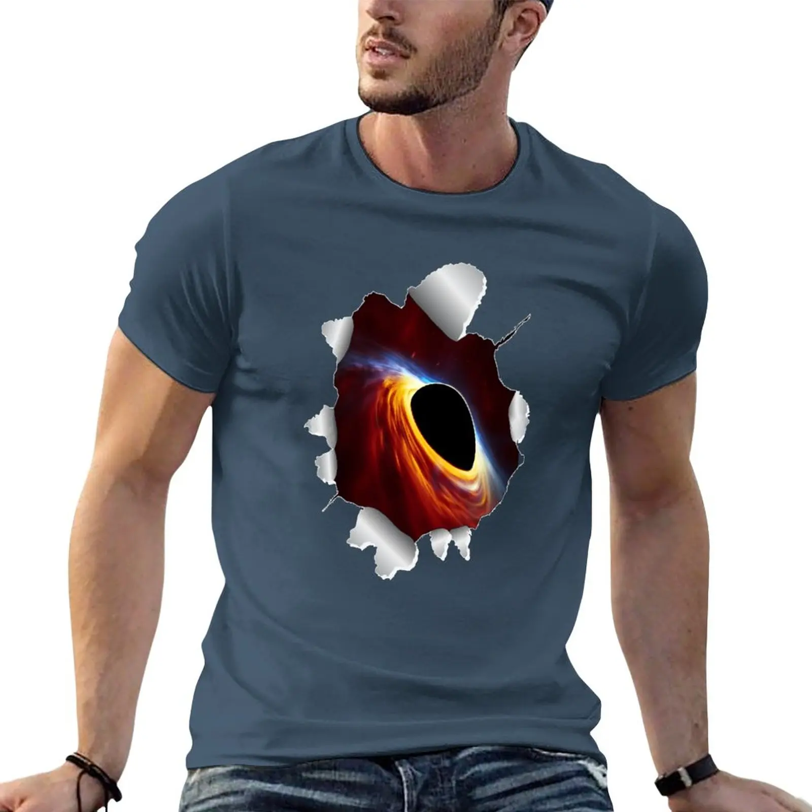 

Black Hole Rip T-Shirt plus sizes boys whites oversizeds t shirts for men cotton
