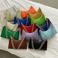 Women's Diamond Pattern Shoulder Bag PU Leather Solid Color Niche Chain Handbag Fashion Females Underarm Shopping Bag 2