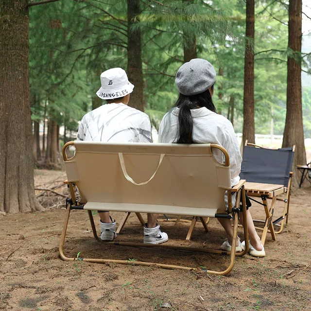 Mountainhiker 야외 레저 더블 접이식 의자, 휴대용 초경량 캠핑 피크닉 해변 의자, 2 인용 우드 그레인 낮잠 의자