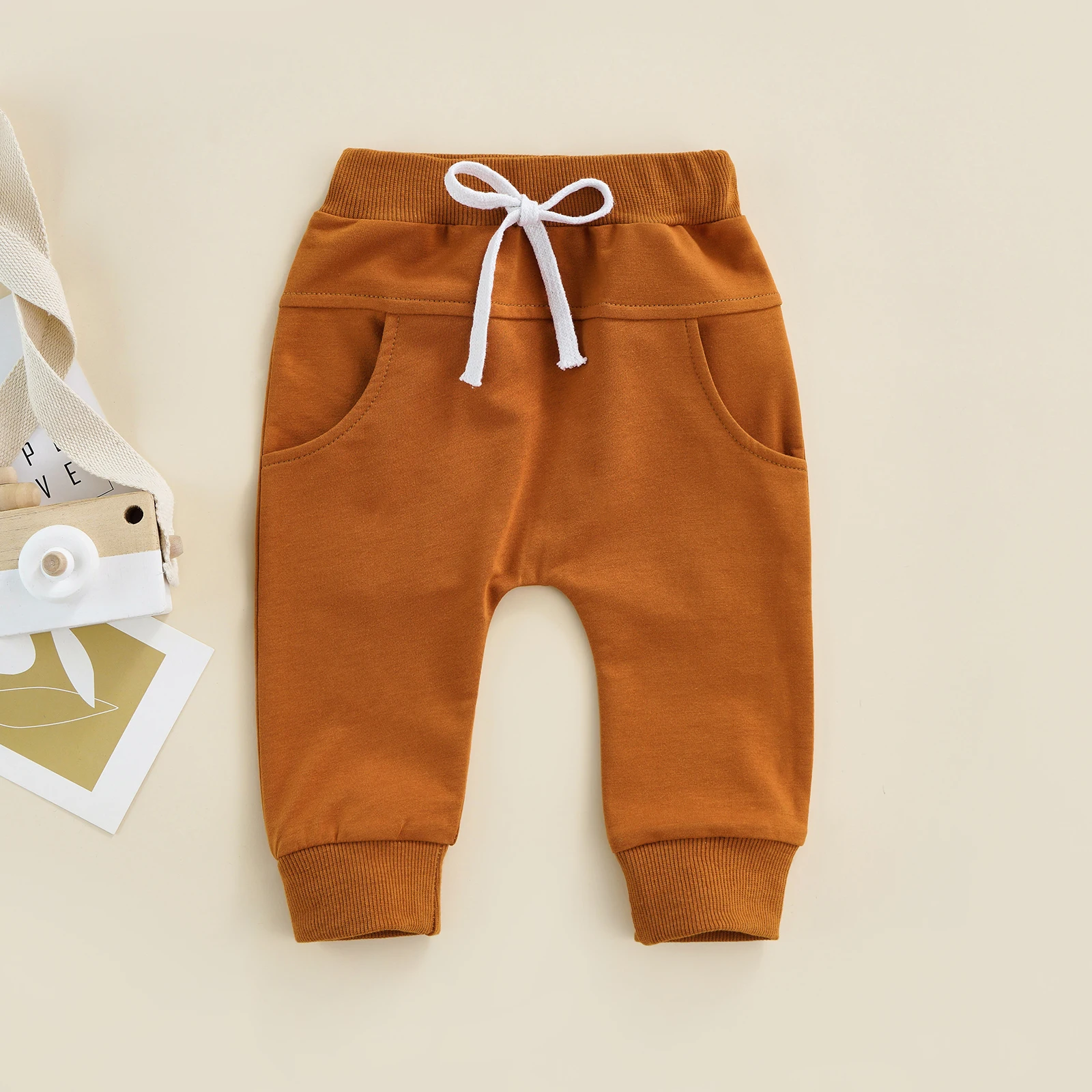 Newborn Boys Girls Casual Trousers Elastic Waist Adjustable Drawstring Plain Leisure Style Loose Fit Long Pants Sweatpants baby trousers cotton pants