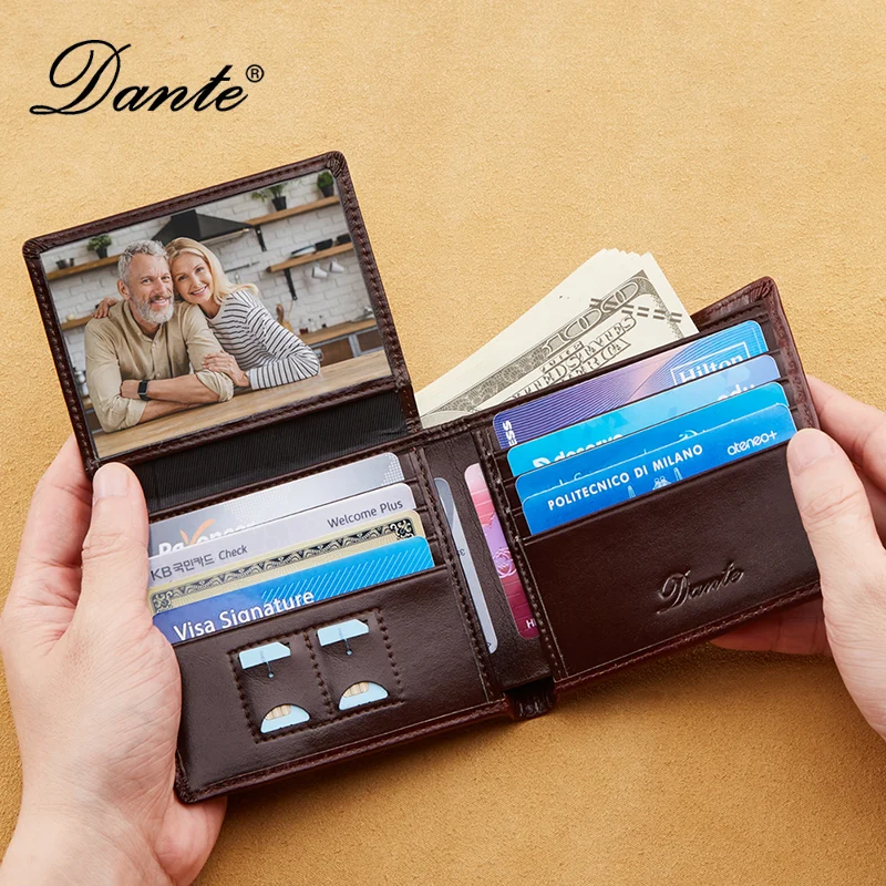 Dante Oil Wax Men's Leather Wallets RFID Anti-theft Brush Short Clips 100% Head Layer Cowhide Casual Vertical Purse Money Bag