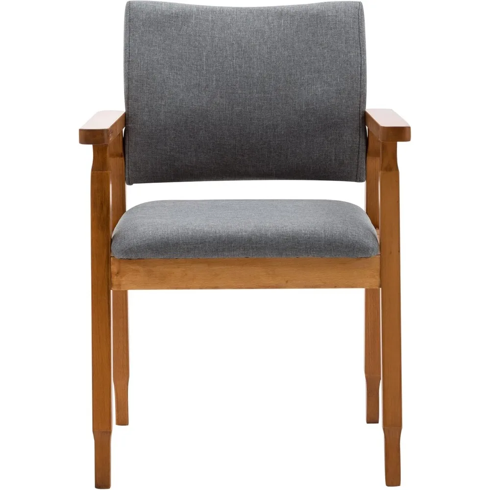 Mid Century Modern Walnut Dining Chairs Wood Arm Grey Fabric Kitchen Cafe Living Room Decor Furniture