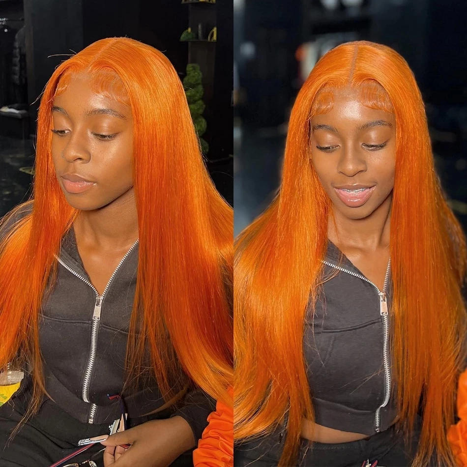 Sleek Orange Wig Brazilian Silky Straight Lace Front Part Human Hair Wigs For Women 100% Natural Remy Pink Color Lace Wig