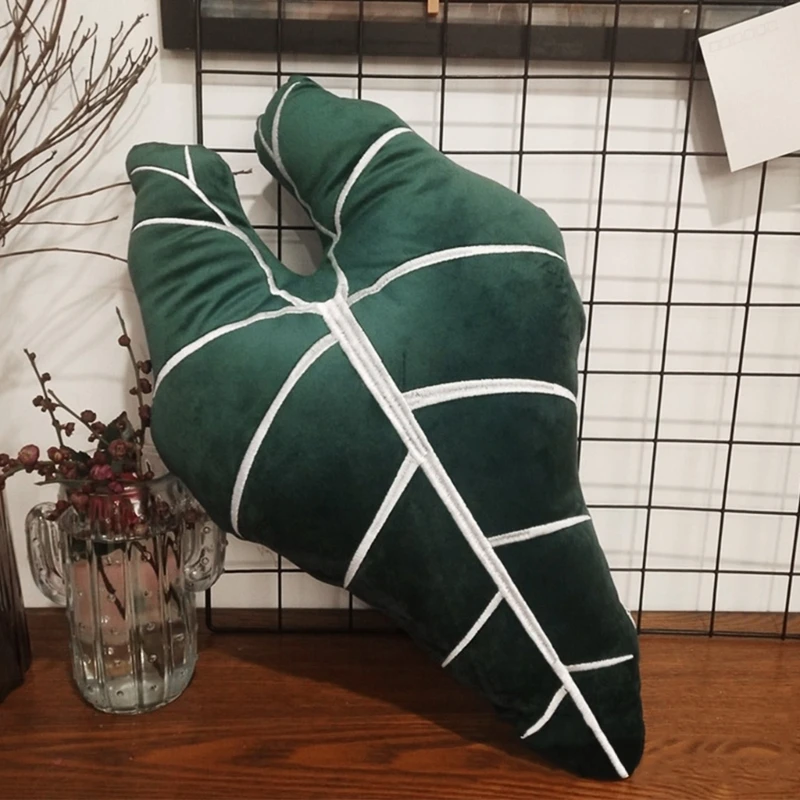 

Green Leaf Throw Pillow Plush Realistic Leaves Cushion Ornaments for Home Dormitory Sofa Couch Decorations Drop Ship