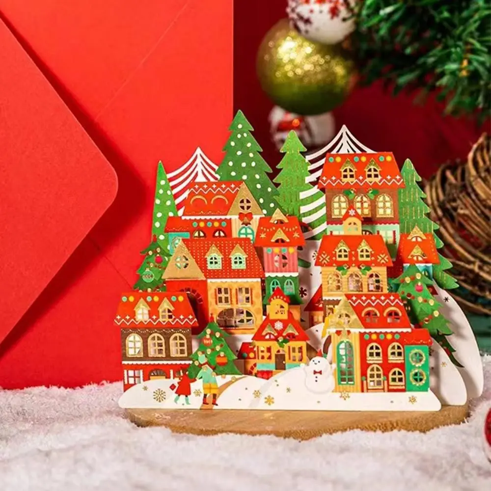 3D-Grußkarte aus Papier, Weihnachten, vergoldet, mit Umschlag, Frohe Weihnachten, Segenskarten, Ornamente, Bastelpapier, Schnitzerei, Postkarte – Detail 2