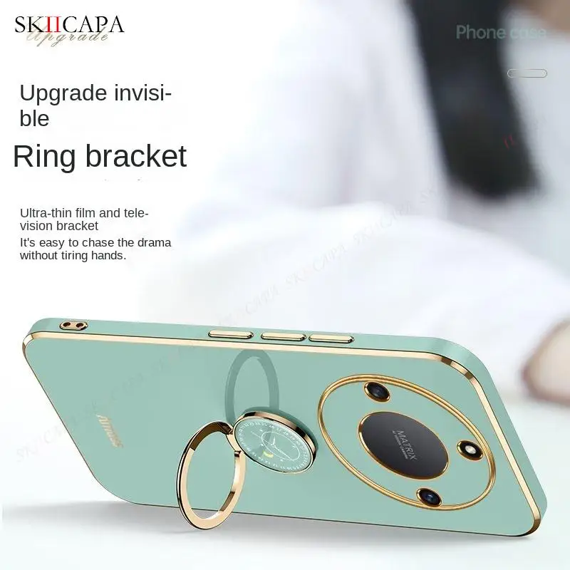 Electroplate Silicone Lanyard Phone Case with Ring Holder and Stand Feature