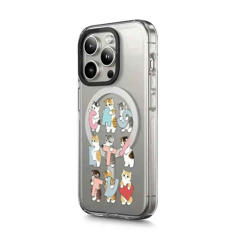 

Transparent Border Magnetic Cute Dessert Cat Pattern iPhone 13 14 15 Pro Max Protective Case