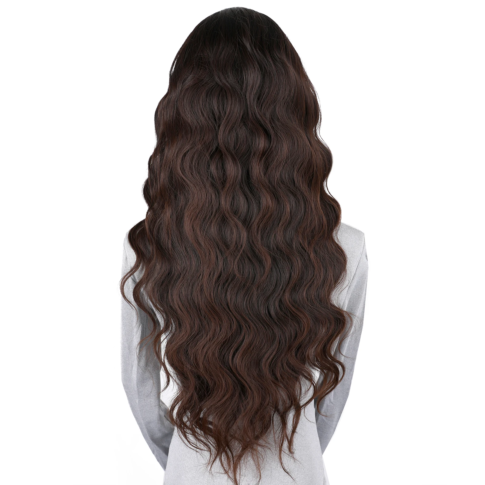 Black Ombre Brown Long Wavy Lace Front Synthetic Wig Pre Plucked Natural Hairline Glueless Heat Resistant Fiber Hair for Women