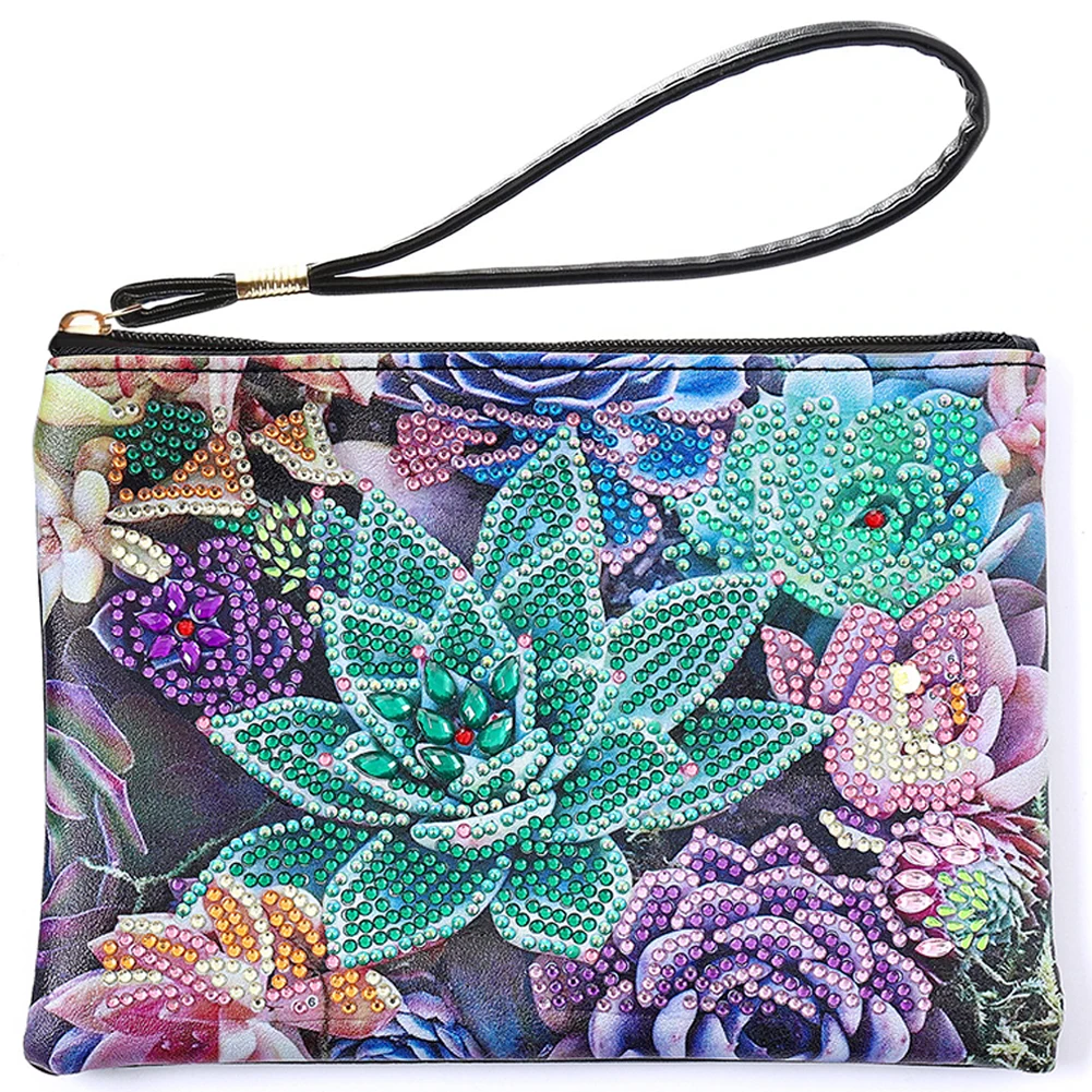 Partial Special Shaped Drill PU DIY Diamond Painting Wallet Purse Flowers Single Sided Diamond Embroidery Zipper Wallet for Gift