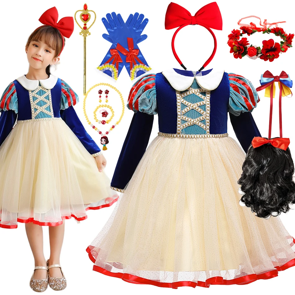 Disney Girls Princess Snow White Dress Suit Charm For Kid Baby Cosplay Apple Mesh Ball Gown Costume Di Compleanno Di Carnevale 2-8T