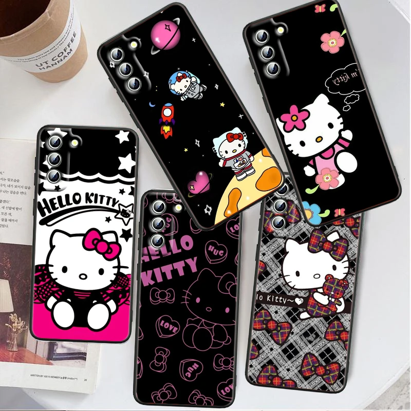 Kitty White Art Per Samsung Galaxy S24 S23 S22 S21 S20 Fe S10 S10E Plus Ultra Pro Lite 5G Custodia Nera Per Telefono