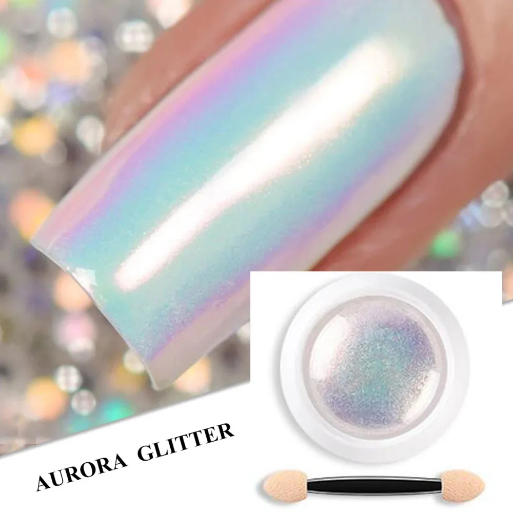 Aurora Neon Nail Art Powder Mermaid Pearl Shell Magic Mirror Effect Powder Chameleon Unicorn Chrome Manicure Pigment Dust 1Jar nail powder