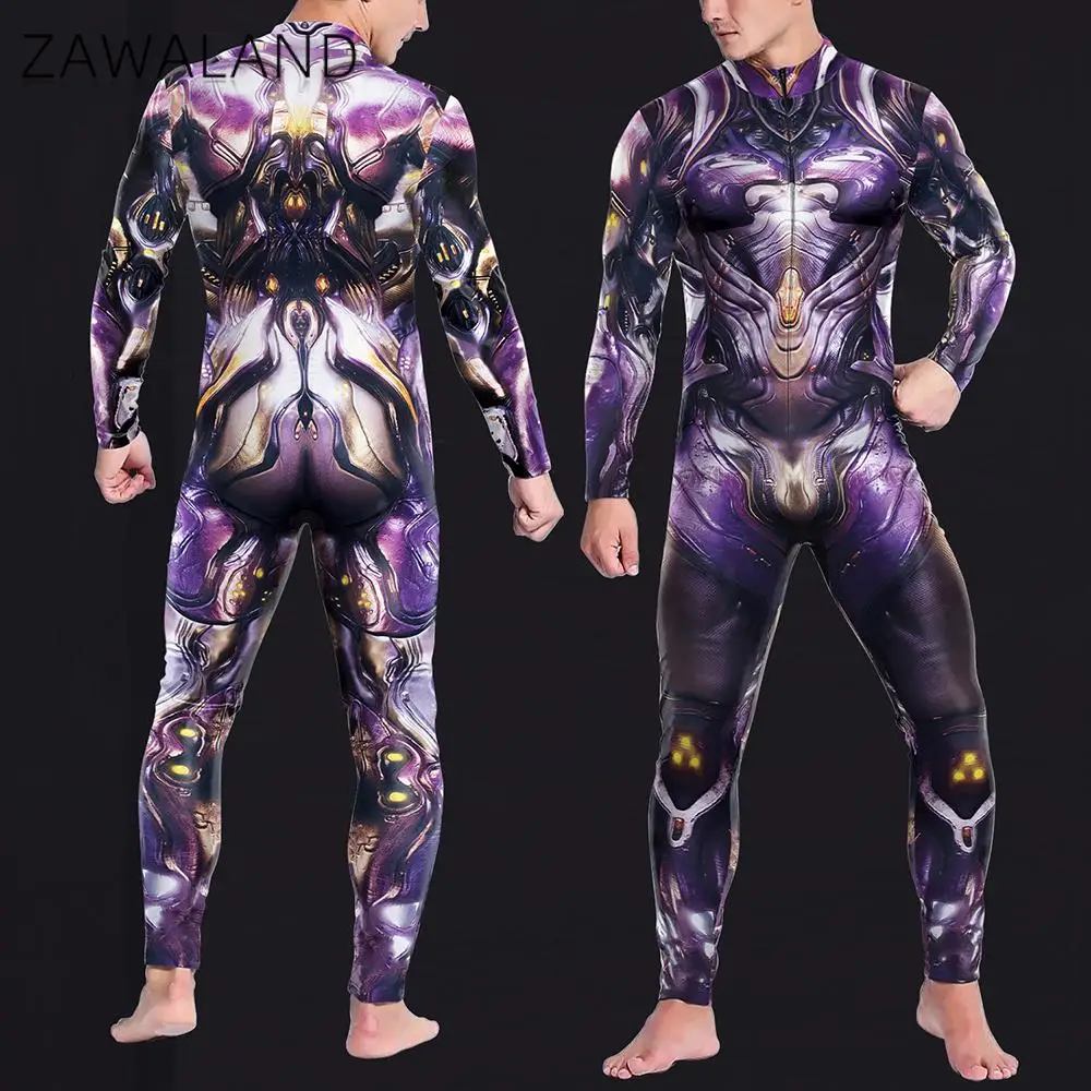 

Zawaland Cosplay Robot Jumpsuit Steampunk Armor 3D Print Bodysuit Zentai Skinny Clothing Party Costume Halloween Carnival Romper