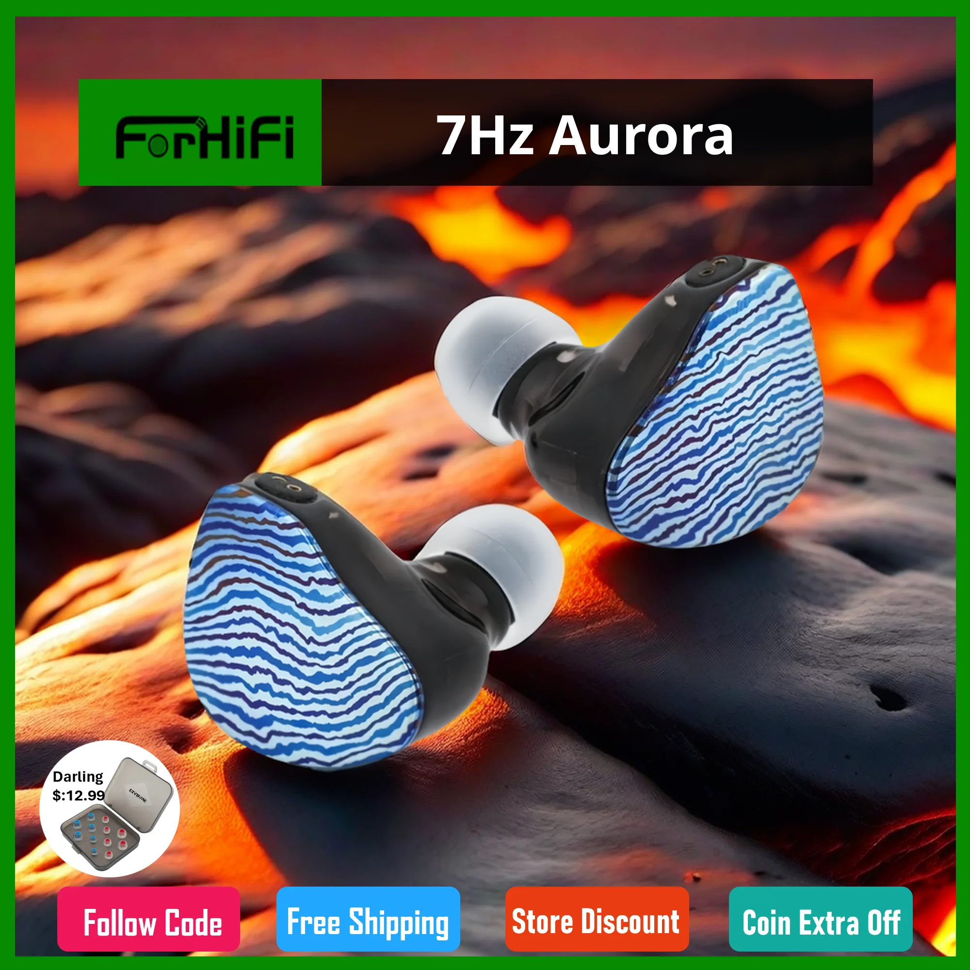 

7Hz Aurora 1 DD+1 Planar +2 BA Hybrid Audiophile IEMs HiFi In-ear Monitor Studio Bass Stereo Earphone Wired Earbuds for Musician