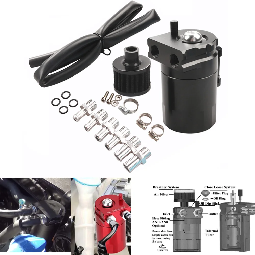 

300Ml Oil Catch Reservoir Breather Can Tank + Filter Kit Cylinder Aluminum Engine Professional Stylish And Portable