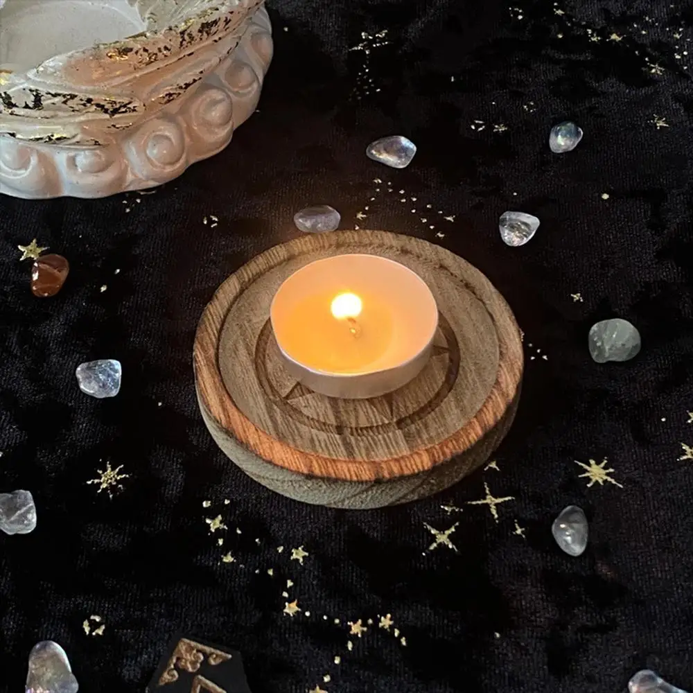 Description Picture 4 of item2 In 1 Pentagram Witches Wooden Candle Holder Altar Astrology Massage Candle Stand Divination Meditation For Home Decor