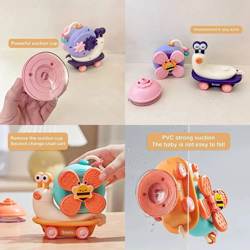 Snail Baby Toy Rotation Windmill Car Toy Suction Cups Spinner Montessori Detachable Recombinant for Baby Toddler Newborn Gifts