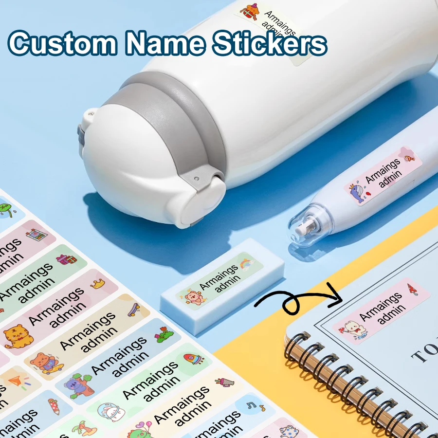 Name label stickers, waterproof stickers, children's school stationery, water bottles, pencils, children's name label