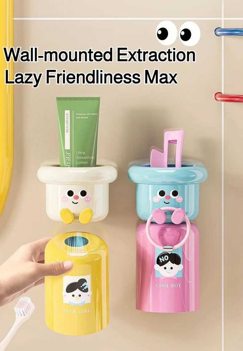 Cartoon Magnetic Toothbrush Holder Wall Mounted Bathroom Cup Organizer_voghion.com