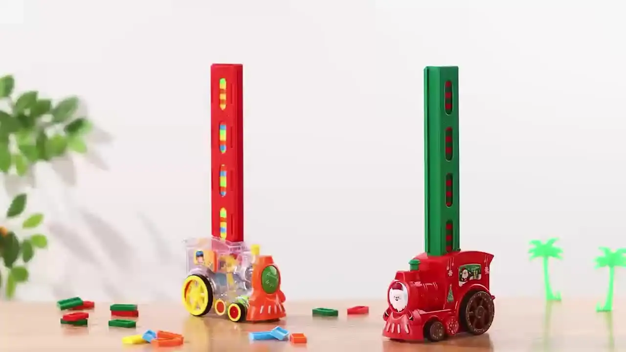 Domino Treinspeelgoedset voor kinderen, 100 stuks, automatische domino legging, elektrische trein met geluid, kinderbouwstenen, stapelspel, speelgoed voor jongens en meisjes vanaf 3 jaar, cyaan