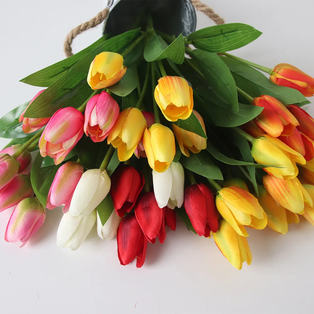 5 tulpe Simulation Bouquet Pastoralen Stil Seide Tuch Gefälschte Blumen Hochzeit Dekoration Grüne Pflanze Topf Zubehör