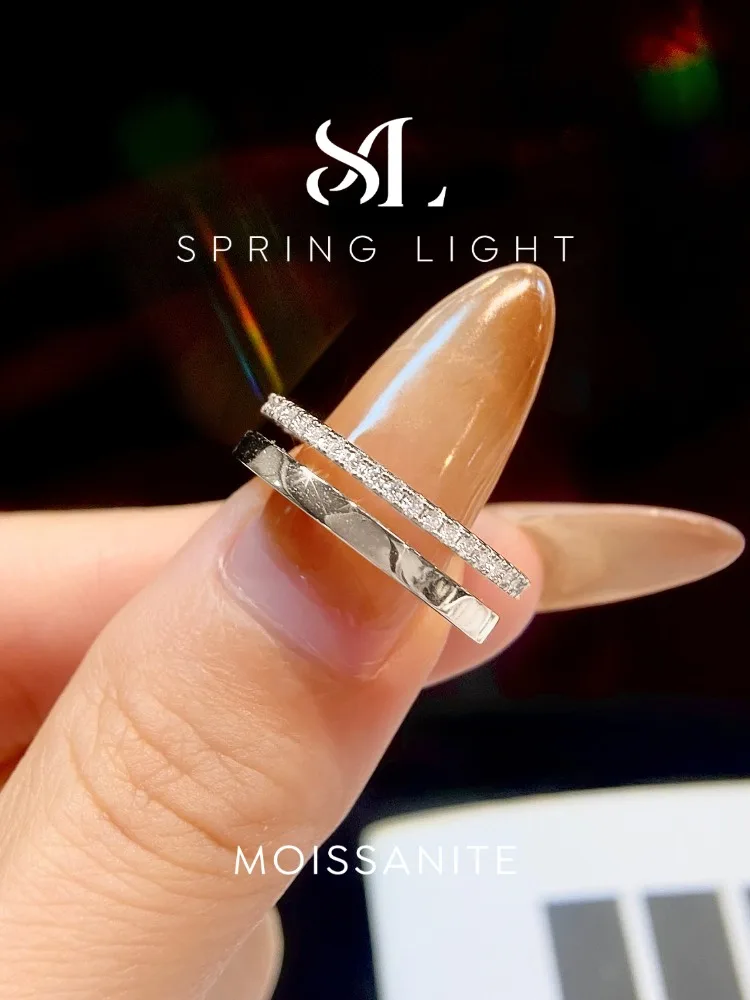 Echter Moissanit-Diamant, runder, doppelter Ehering für Damen, ideal für Jahrestage, zum Tragen im Alltag, luxuriöser Modeschmuck.