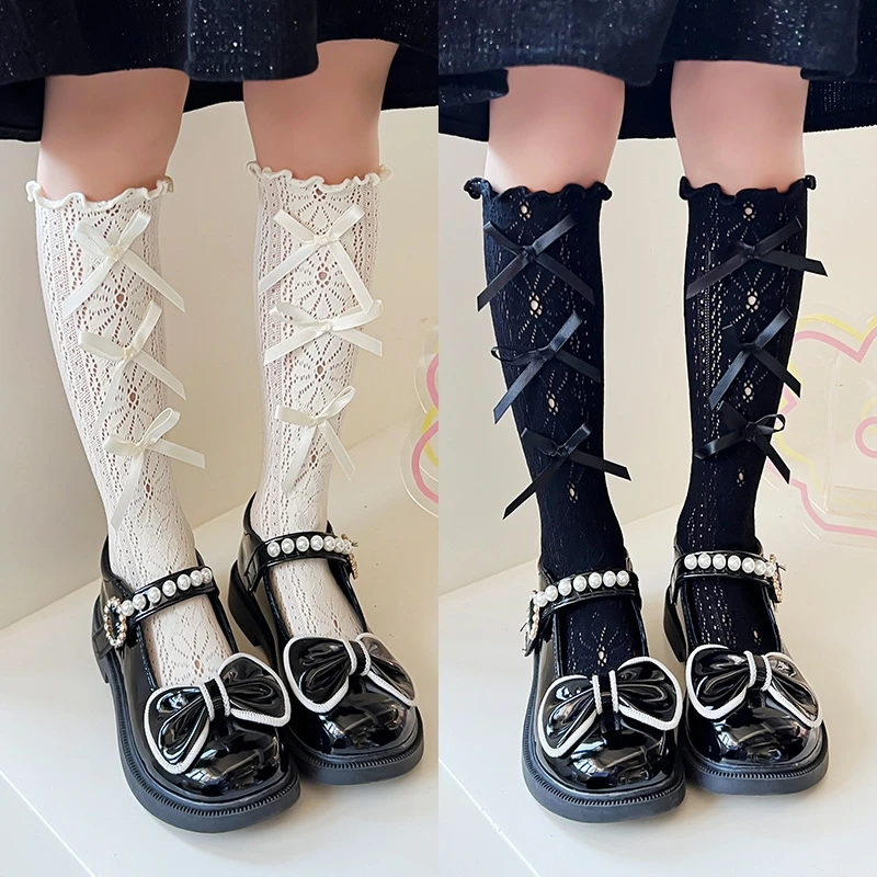 

Baby Thin Lolita JK Socks Lace Bowknot Stockings Girls Long Socks School Uniform Princess Calf Socks Kids Knee High Stocking