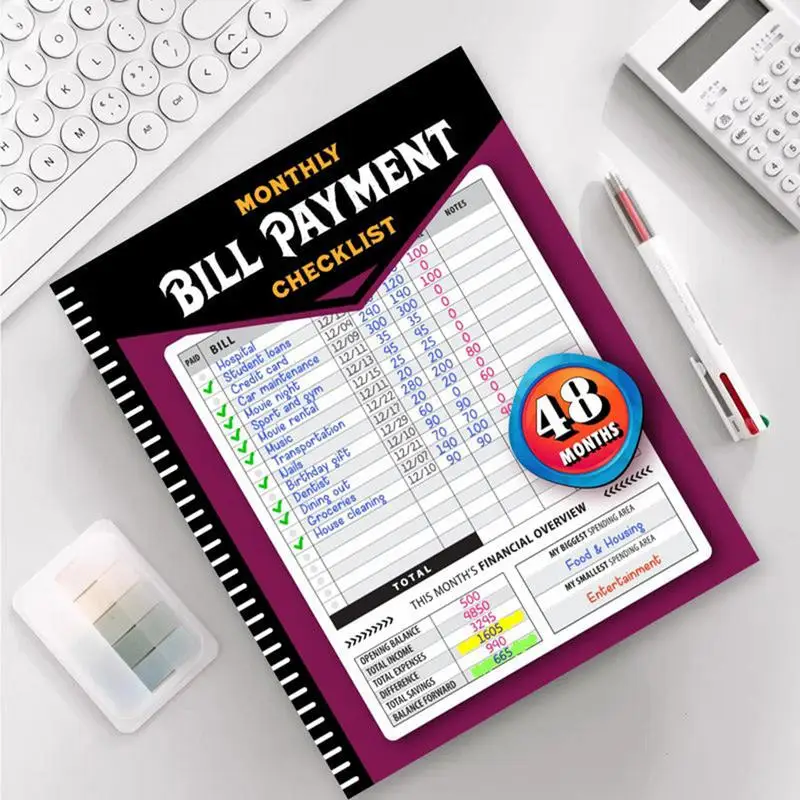 Bill Payment Tracker Monthly Budgeting Organizer Book Family Financial Management Payment Checklist 4-Year Guide Notebook For