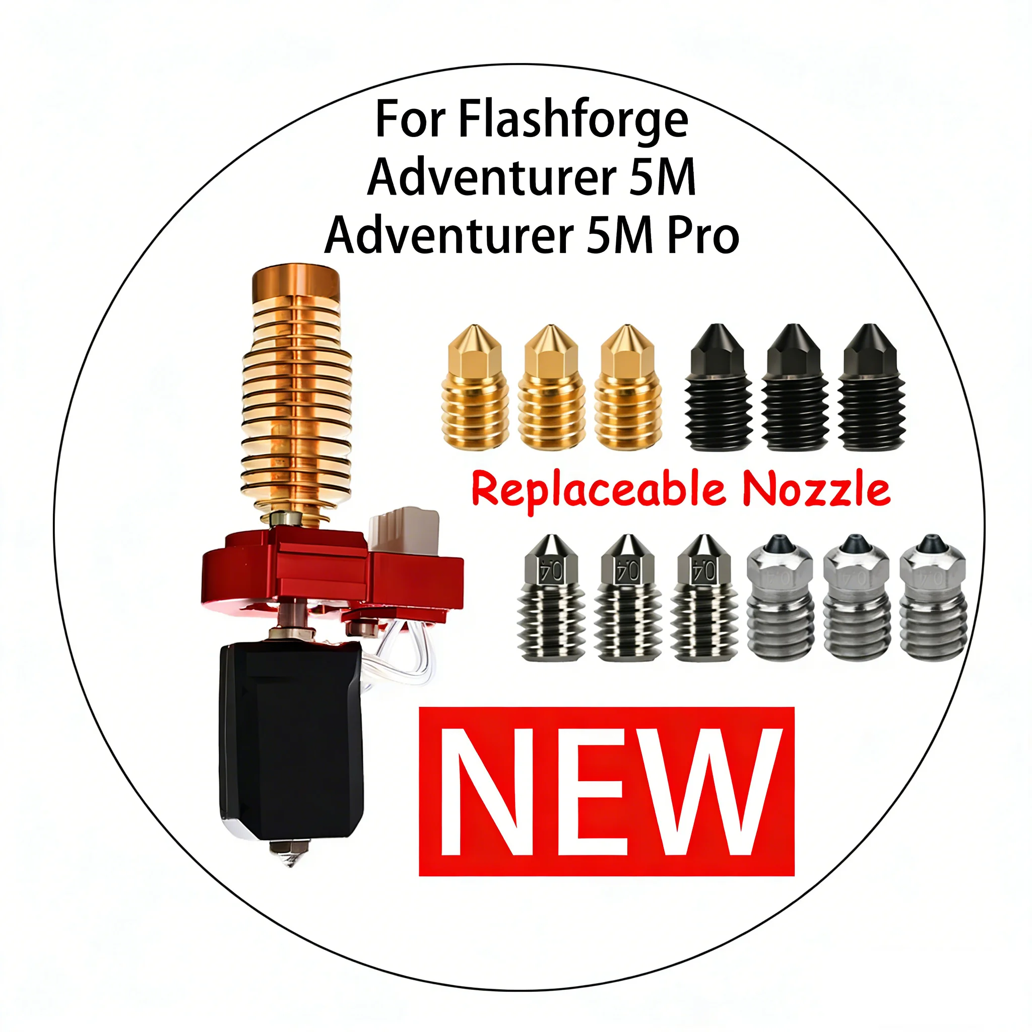 Für Flashforge Adventurer 5M/5M Pro Hotend-Kit Upgrade Hotend Druckkopf Schnellwechsel-Düse Hartstahl-Düsen-Kit