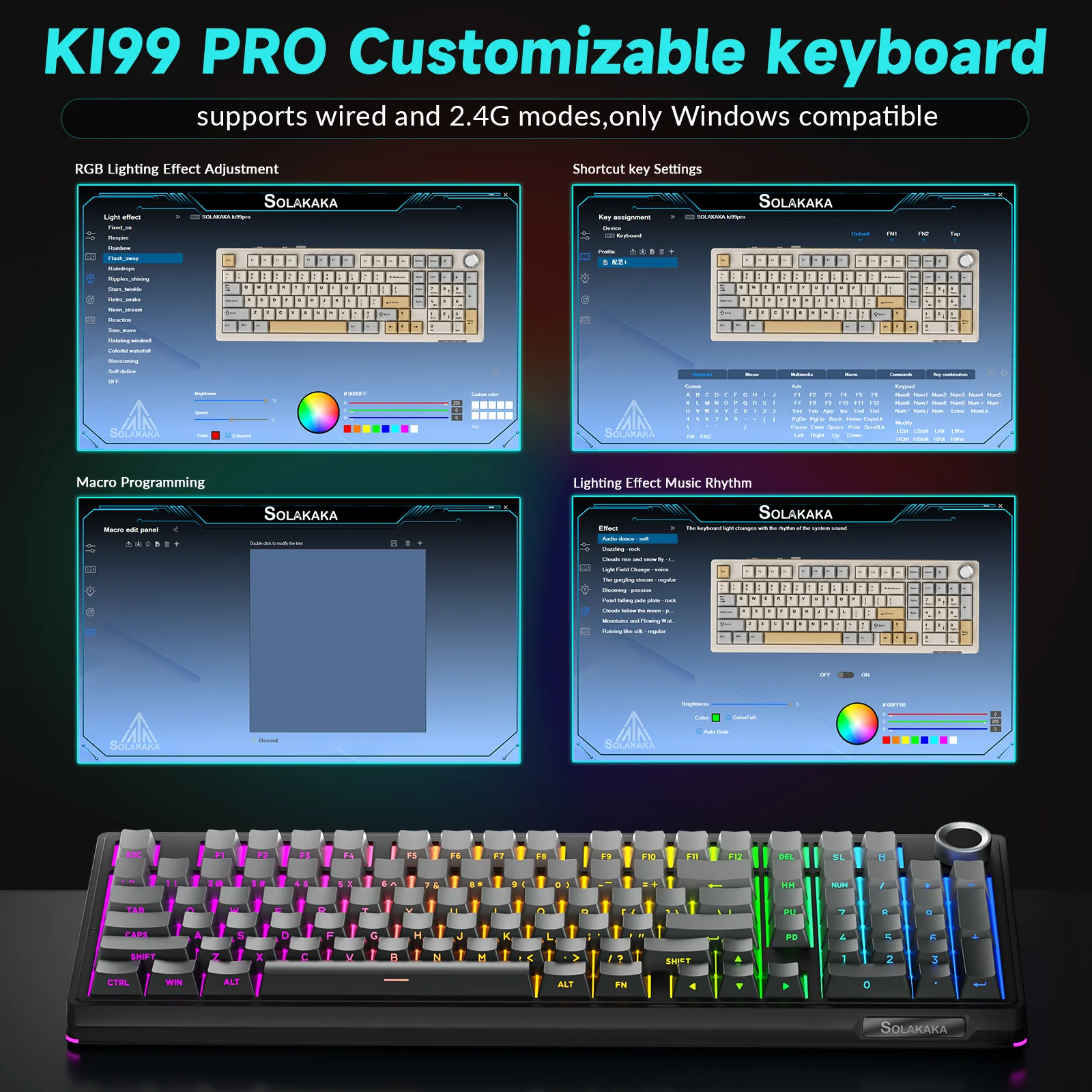 SOLAKAKA Ki99 Pro Bluetooth Wireless Keyboard 99 Keys Tri-mode