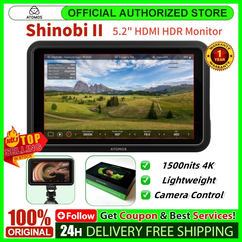 Atomos Shinobi II 5.2" HDMI HDR Monitor 1500nit HDMI 4K Cable Compatible HD video input Atom HDR Display
