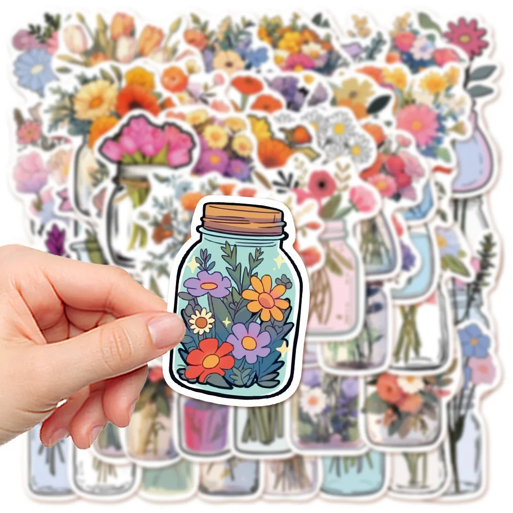 50 قطعة ملصقات زهرة الكرتون لطيف مجموعة الجمالية D...