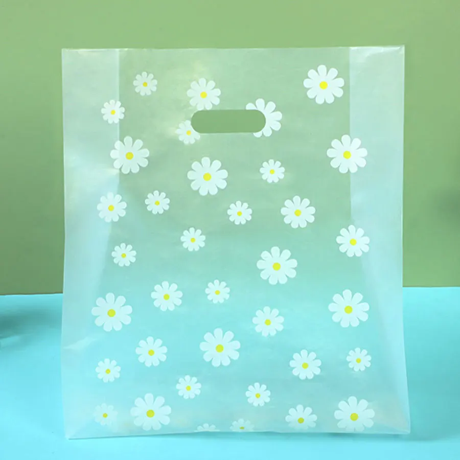 50/100Pcs Daisy Style Plastic Gift Bags With Handle, Shopping Bag Tote Bags Perfect for Mother's Day Wedding Birthday Holidays 2