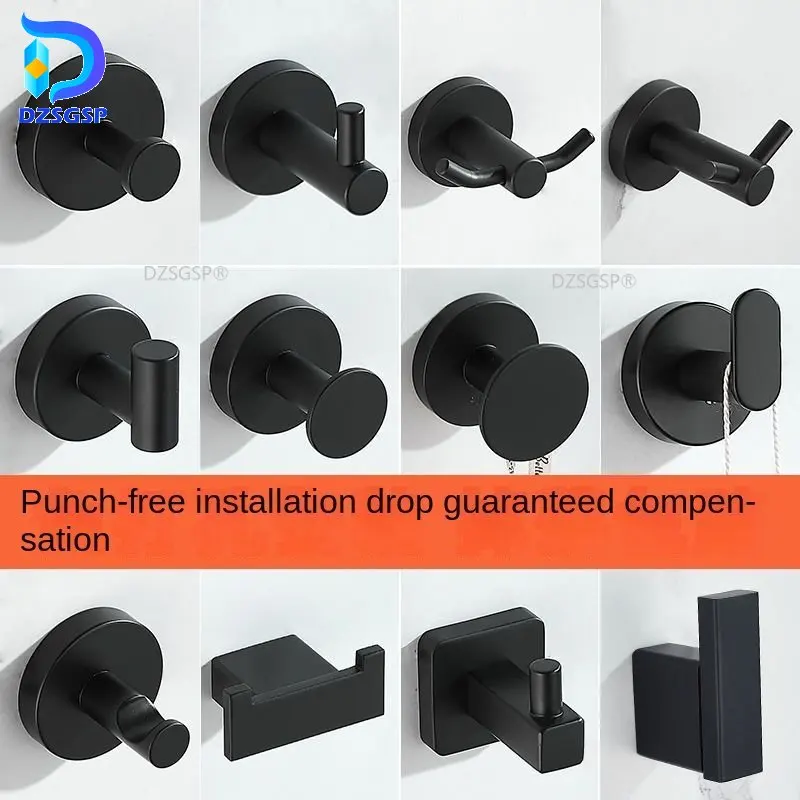 

New in 2022 Black Hooks for Bathroom Kitchen Hanger Stainless Steel Wall Hook for Keys Coat Towel Hook Robe Hook Bathroom Hardwa