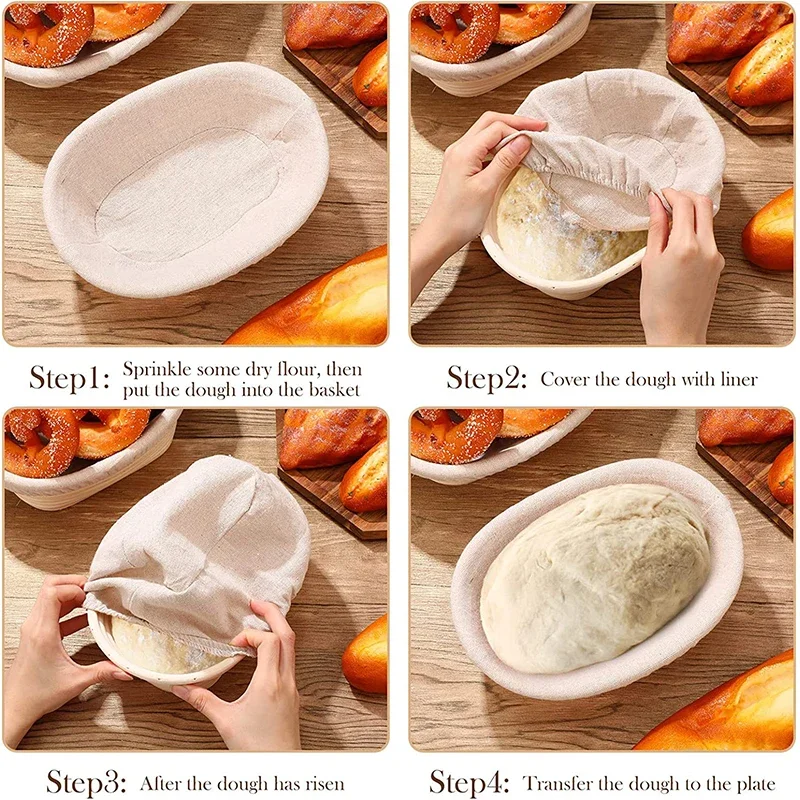Bread Fermentation Basket Round Oval Long Banneton Rattan Bread Dough Proofing Basket Linen Liner Cloth