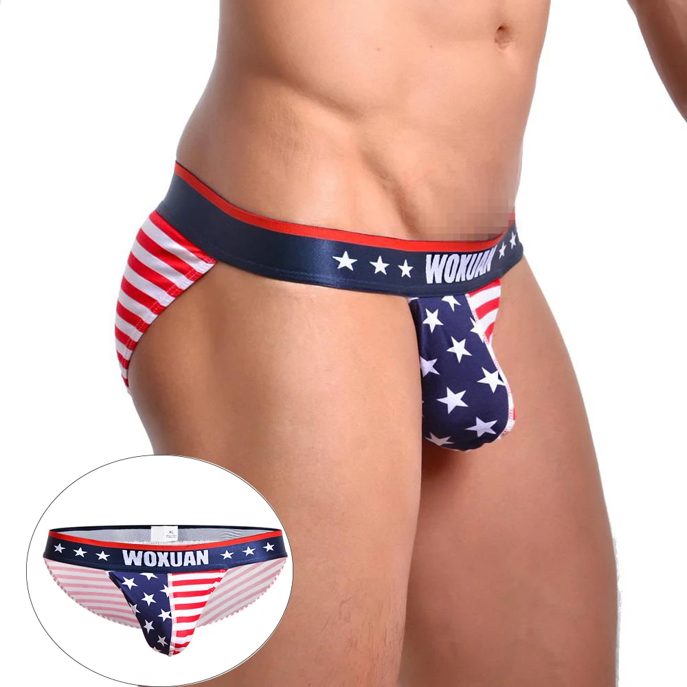 

Mens Sexy USA Flag Striped Printing Underwear Bulge Pouch Briefs Low Waist Underpants Cotton Soft Homme Panties Gay Underwear