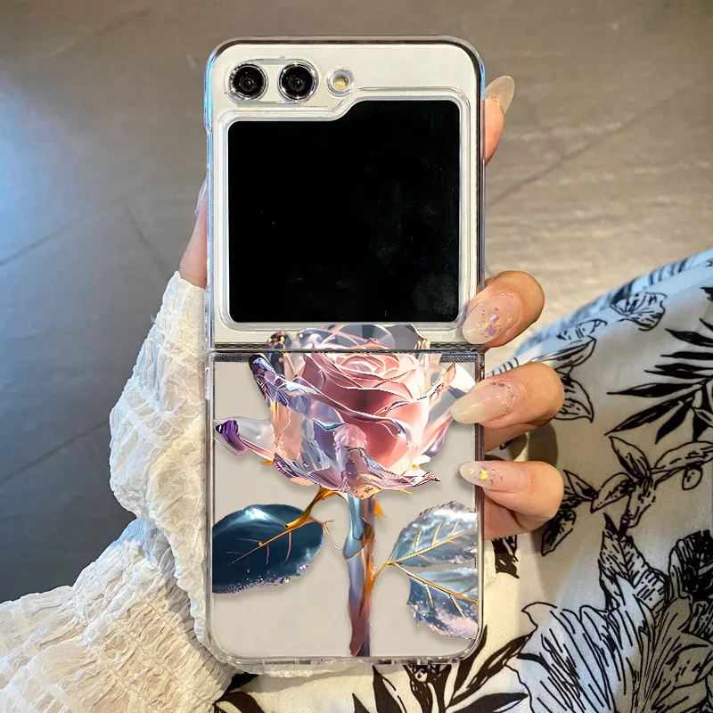 Flower Pattern Clear Transparent Hard Folding Phone Case