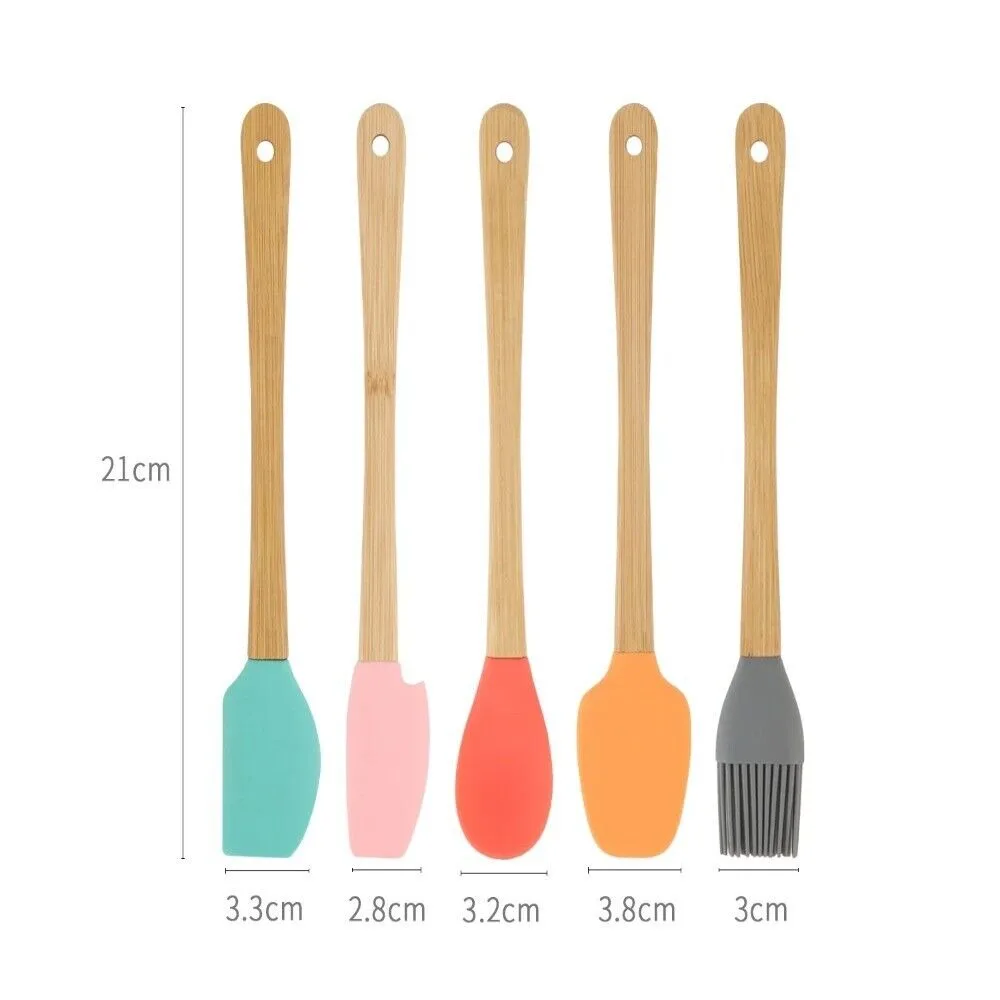 5pcs/Set Bamboo Handle Silicone Spatula Multi Purpose Detachable Colorful