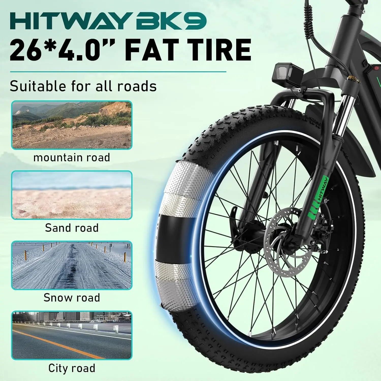 Hitway 26 "4,0 Fett reifen Elektro fahrrad, Elektro fahrrad mit 250Watt Motor 48V 15ah Lithium batterie, 7-Gang-Getriebe und Mountainbike 3