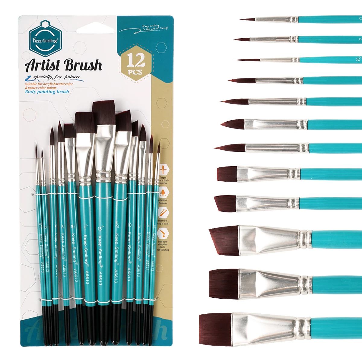 12 Pieces Professional Quality Brush Face Paint Brush Set  For Face Painting Watercolor Acrylic Oil Painting Nail Art 3