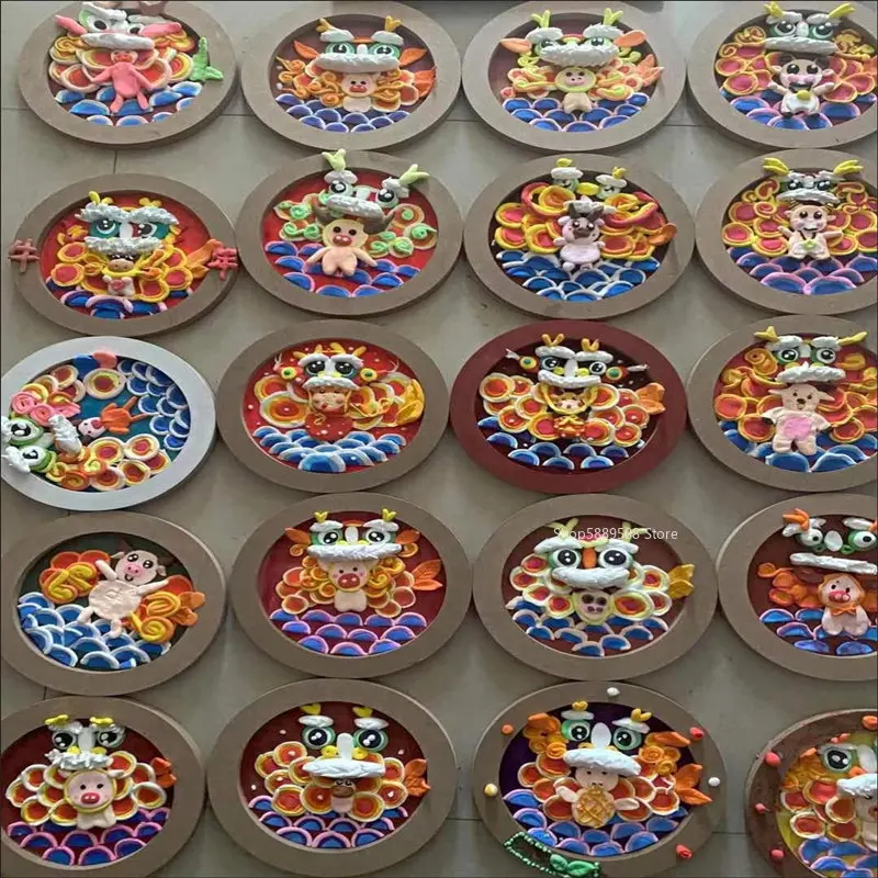 Art Work Display Frame Round Clay Picture Frame Handmade Picture Color Mud Paper Art Student Kit