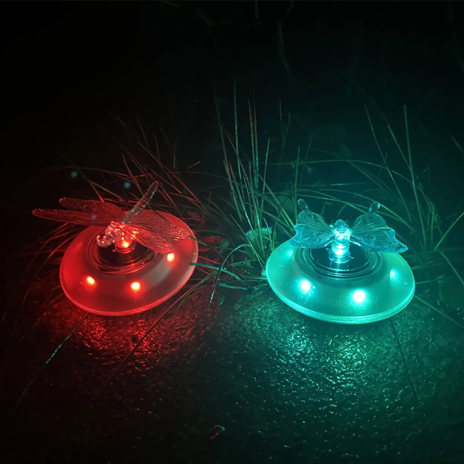  Lamp Solar Powered Color Changing  LED Float Lamp RGB Solar Butterfly Dragonfly Shape Watering Float Light Outdoor Garden Swimming Fountain Pool Water Light Decora submersible pool lights Underwater Lights